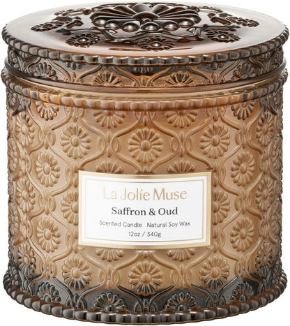Safran Oud Duftkerze 2-Docht Sojakerze Luxusglas 340g