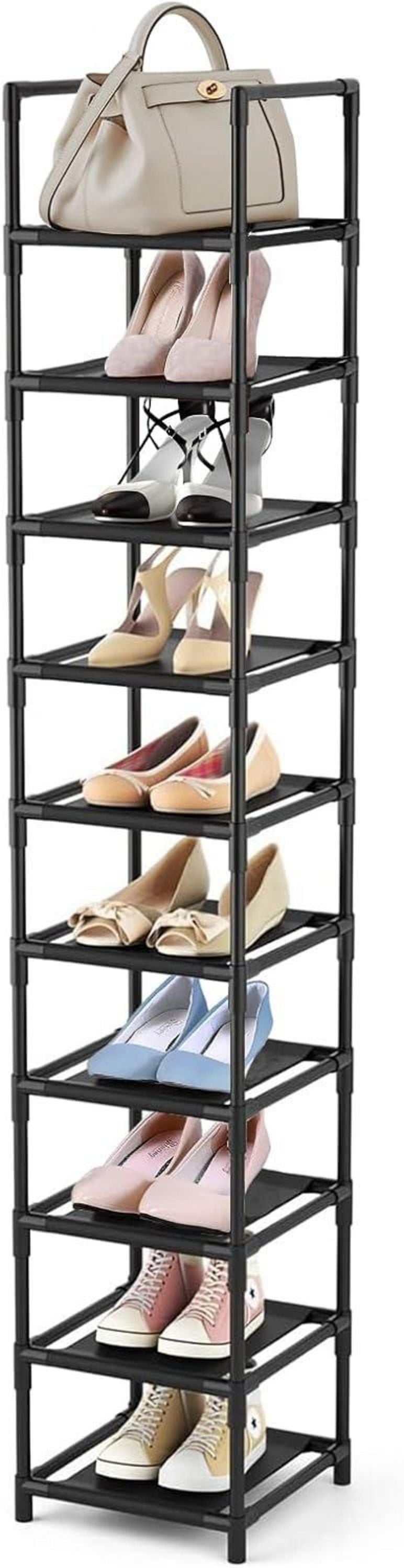 10 Ebenen Metall Schuhregal schmal Schwarz 33x33x173 cm