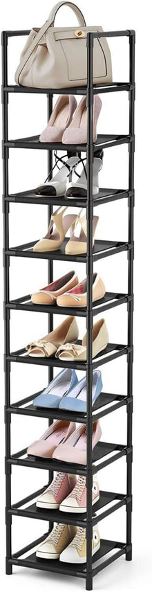 10 Ebenen Metall Schuhregal schmal Schwarz 33x33x173 cm