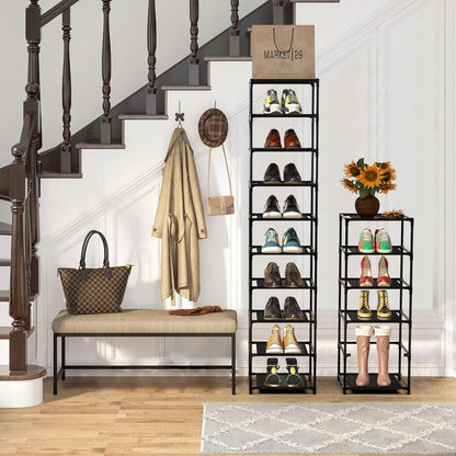 10 Ebenen Schuhregal schmal Metall Platzsparend Schwarz