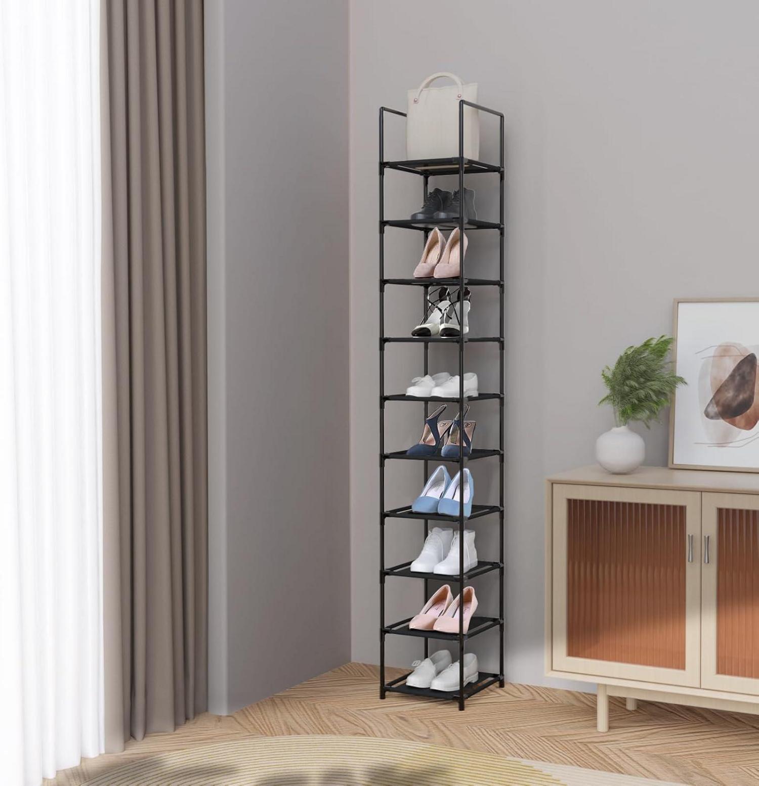 Schuhregal 10 Ebenen schmal Metall für 10 Paare schwarz 33x33 cm
