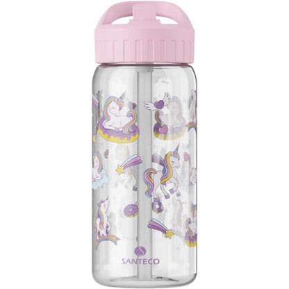 SANTECO Trinkflasche Kinder 0,5L Auslaufsicher mit Strohhalm
