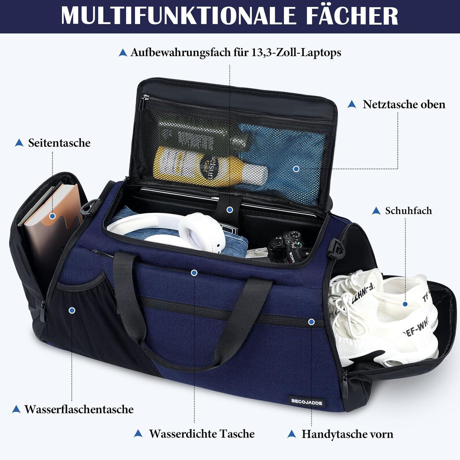 Große Sporttasche Herren 45L Rucksack Nassfach Schuhfach