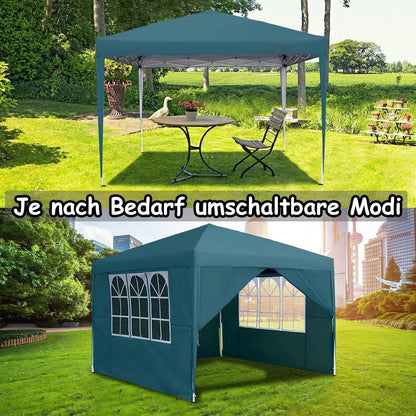 3x3m Faltpavillon mit Seitenteilen & Fenstern – Grün