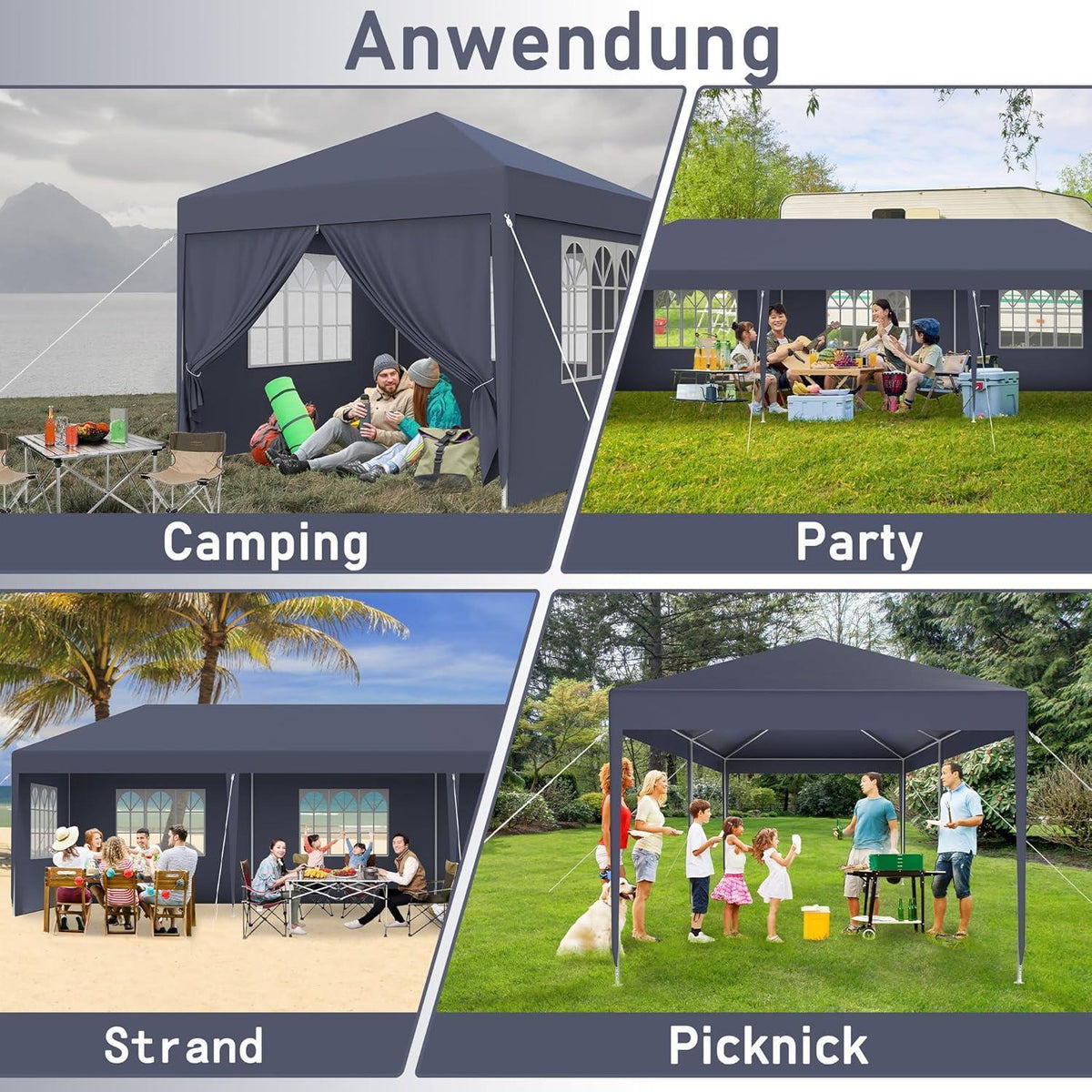 3x6m Partyzelt mit Seitenteilen – Gartenpavillon Anthrazit
