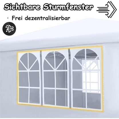 3x3m Faltpavillon mit Seitenteilen & Fenstern – Weiß