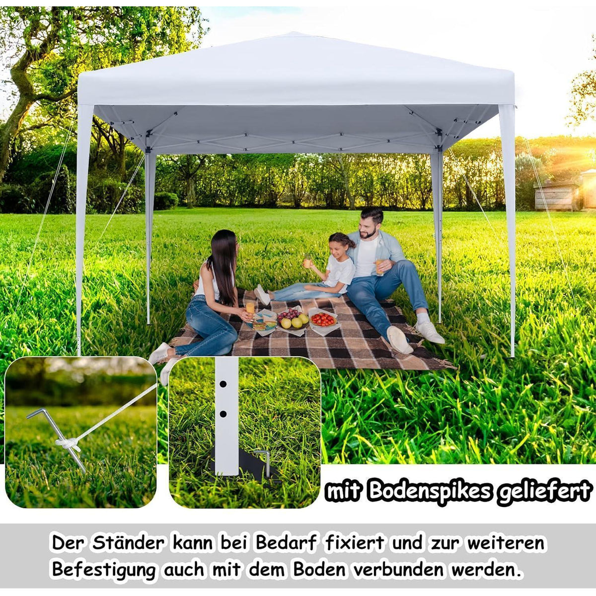 3x3m Faltpavillon mit Seitenteilen & Fenstern – Weiß