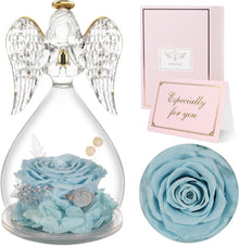 Ewige Rose mit Engel Figur in Glas Glocke Muttertagsgeschenk