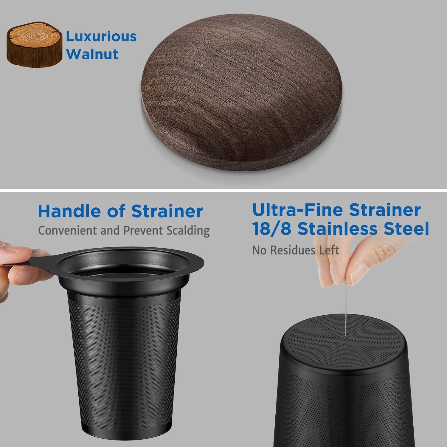 430ml Doppelwandige Schwarz Glas Teetasse mit Metallsieb Henkel - Borosilikat Teebecher