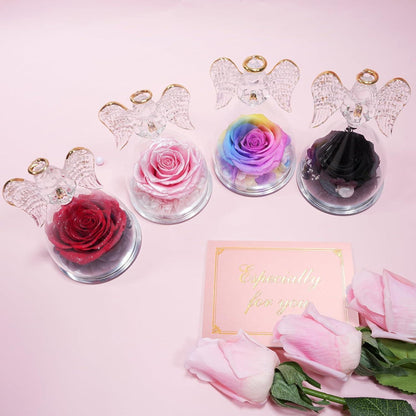 Ewige Rose Engel Figur Geschenk Muttertag Glas Schwarz