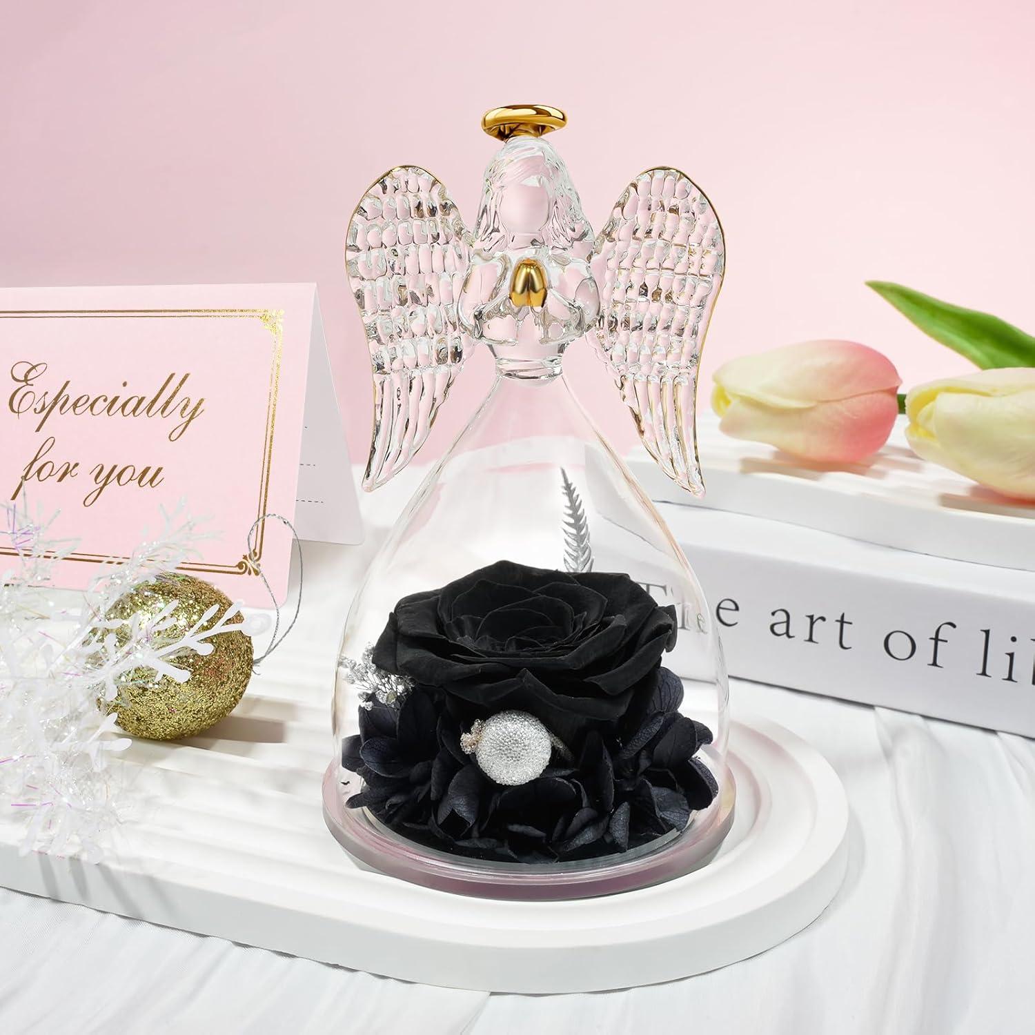 Ewige Rose Engel Figur Geschenk Muttertag Glas Schwarz