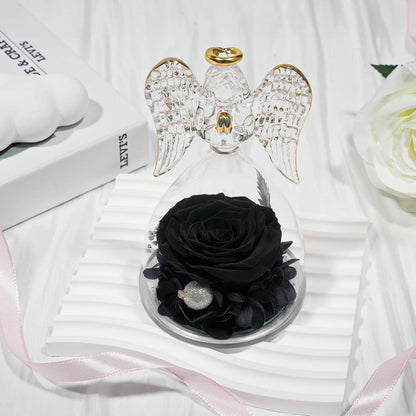 Ewige Rose Engel Figur Glaskuppel Muttertag Geschenk Schwarz