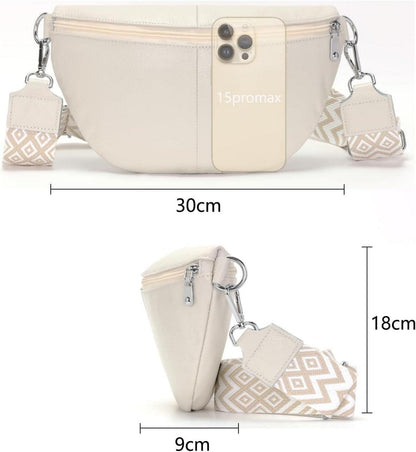 Leder Crossbody Bag Damen Bauchtasche Umhängetasche Beige