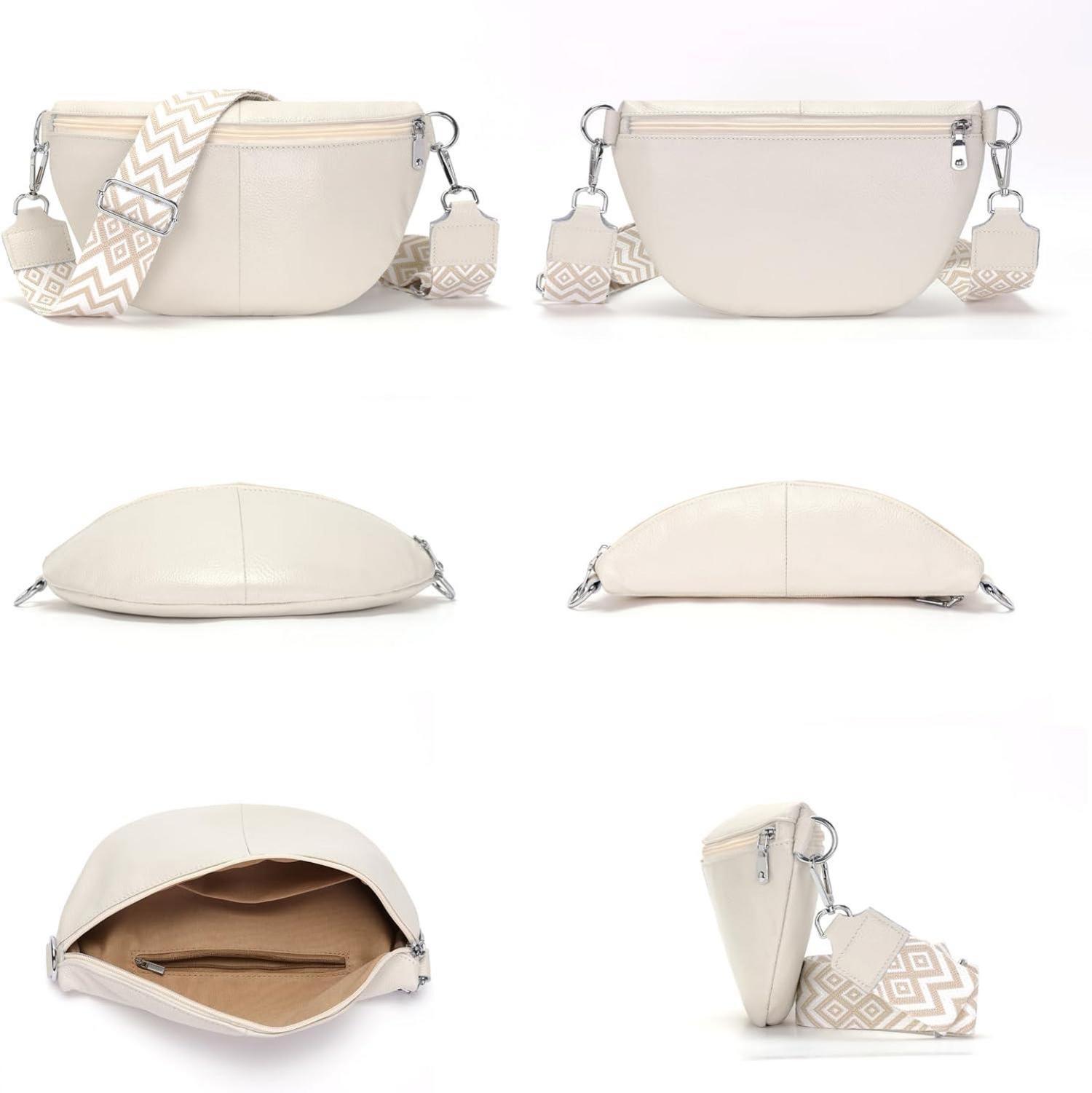 Damen Crossbody Bag Echtes Leder Handytasche Umhängetasche Beige