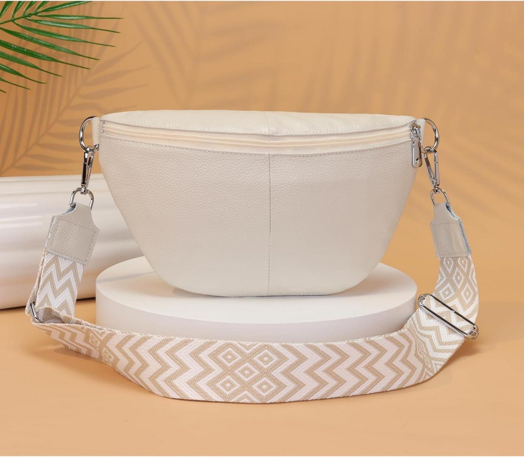 Leder Crossbody Bag Damen Bauchtasche Umhängetasche Beige