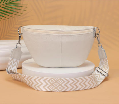 Leder Crossbody Bag Damen Bauchtasche Umhängetasche Beige