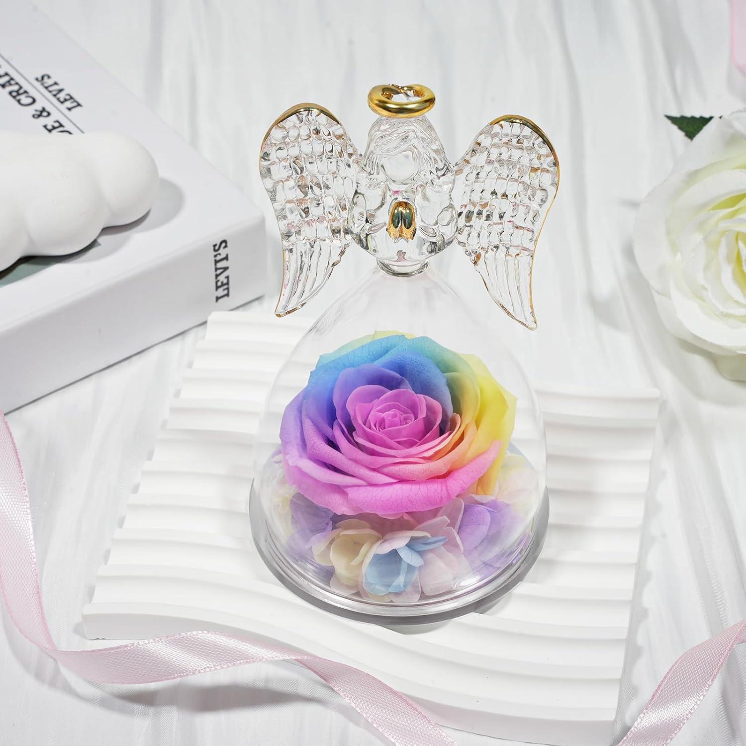 Ewige Rose Engel Figur Muttertag 3-5 Jahre haltbar HandgefertigtTransparentes Glas