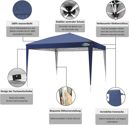 Faltpavillon 3x3m Wasserdicht Stabil UV-Schutz 50+ Gartenpavillon Strand