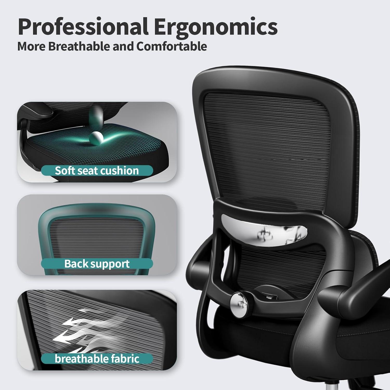 Bürostuhl Mesh Schwarz Rollen Ergonomisch Höhenverstellbar Drehstuhl