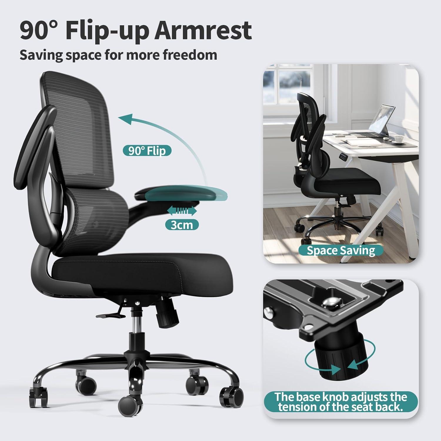 Ergonomischer Bürostuhl mit Rollen Schwarz Mesh höhenverstellbar