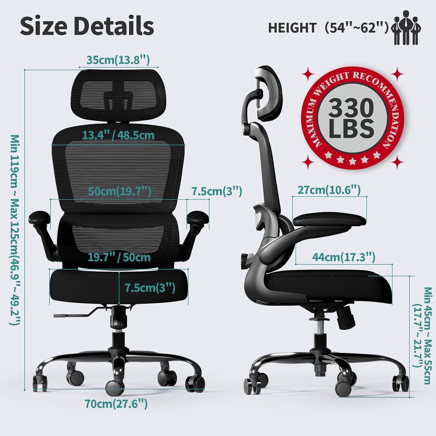 Ergonomischer Bürostuhl mit Lendenwirbelstütze Schwarz Mesh