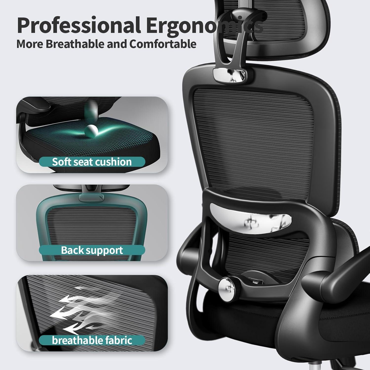 Ergonomischer Mesh Bürostuhl Schwarz Höhenverstellbar Drehstuhl