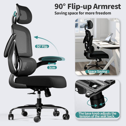 Ergonomischer Bürostuhl Mesh mit Rollen Schwarz höhenverstellbar