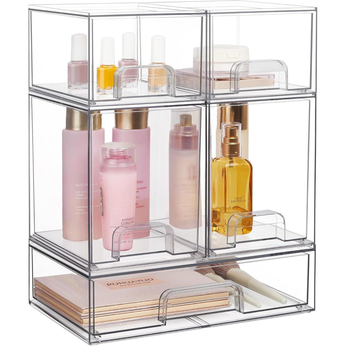 Aufbewahrungsboxen mit 5 Schubladen, transparent, stapelbar