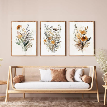 3er Poster Set Gouache Blumen Bilder Wandkunst 30x40cm