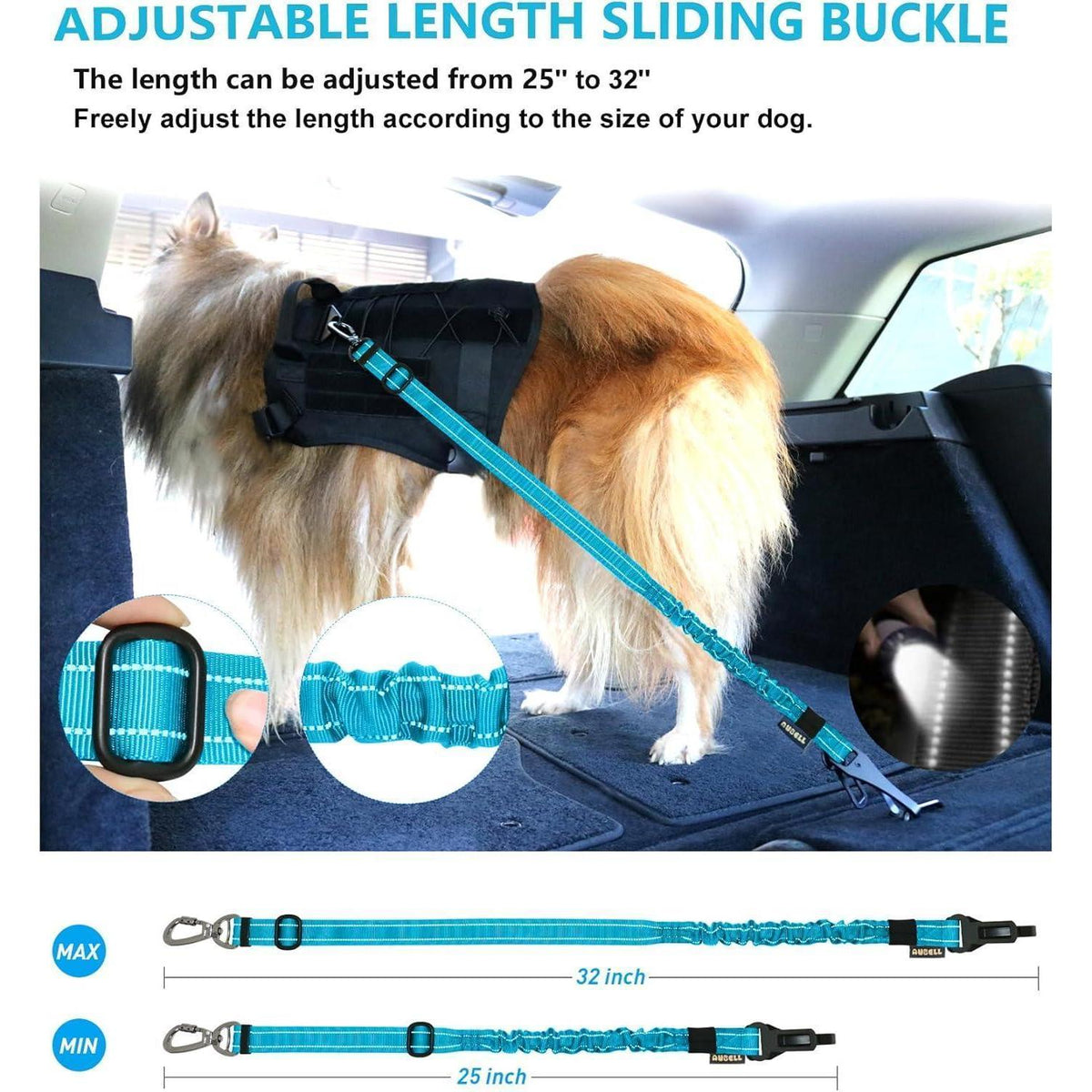 Hund Auto Sicherheitsgurt mit Bungee & 360° Drehklickverschluss