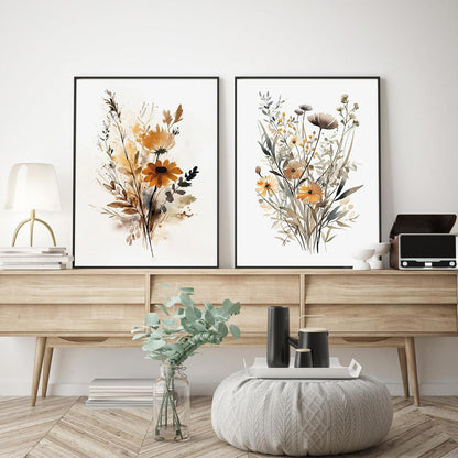 Premium Gouache Blumen Poster Set ohne Rahmen 3er Pack