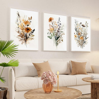 Premium Aesthetic Gouache Blumen Poster Set, Leinwandbilder
