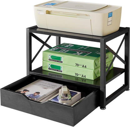 2 Tier Desktop-Drucker Stand Schublade Lagerung Schwarz