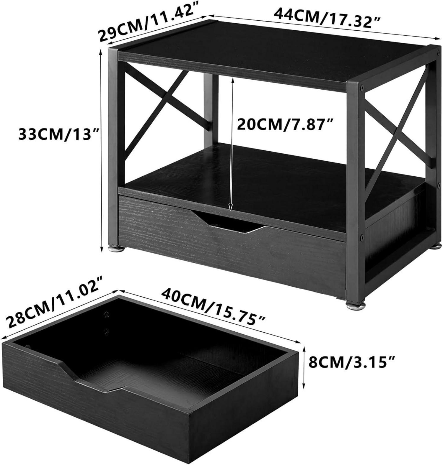2 Tier Desktop Drucker Stand Organizer mit Schublade - Schwarz Home Office