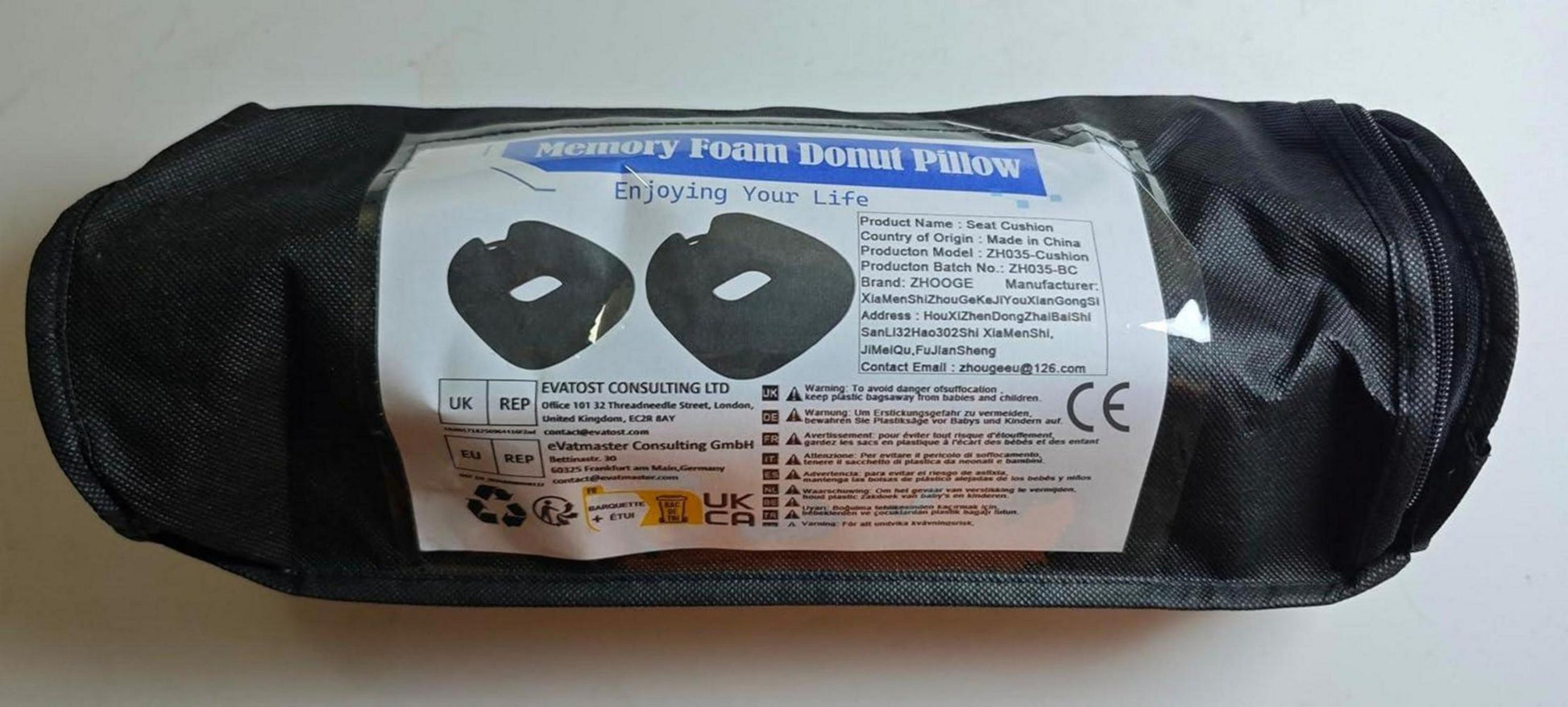 ZHOOGE Ergonomisches Hämorrhoiden Sitzkissen Memory Foam Donut Schwarz L Size