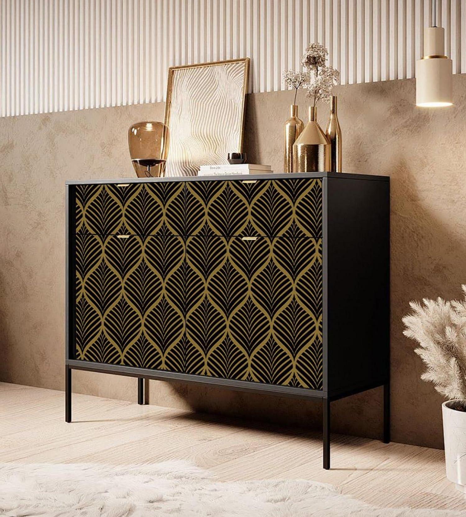 Moderne Selbstklebe Tapete Schwarz Gold Streifen 0.4x10m