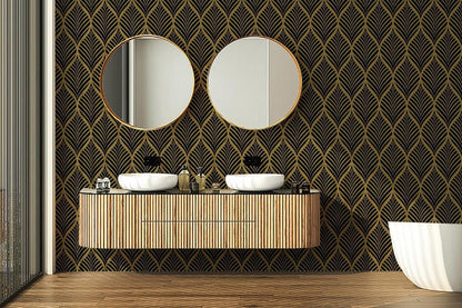 Moderne Selbstklebe Tapete Schwarz Gold Streifen 0.4x10m