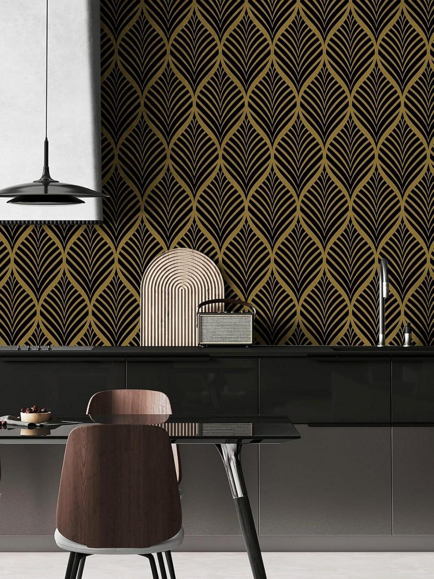 Selbstklebende Tapete Streifen Schwarz Gold 0,4 x 3 m