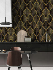 Selbstklebende Tapete Streifen Schwarz Gold 0,4 x 3 m