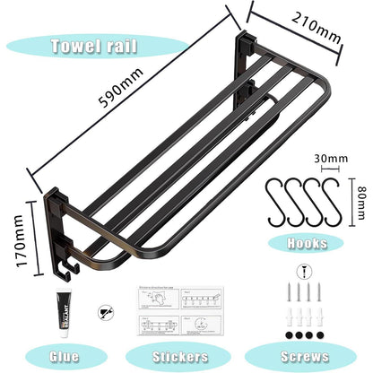 Handtuchhalter klappbar ohne Bohren, 60cm, Schwarz Matt