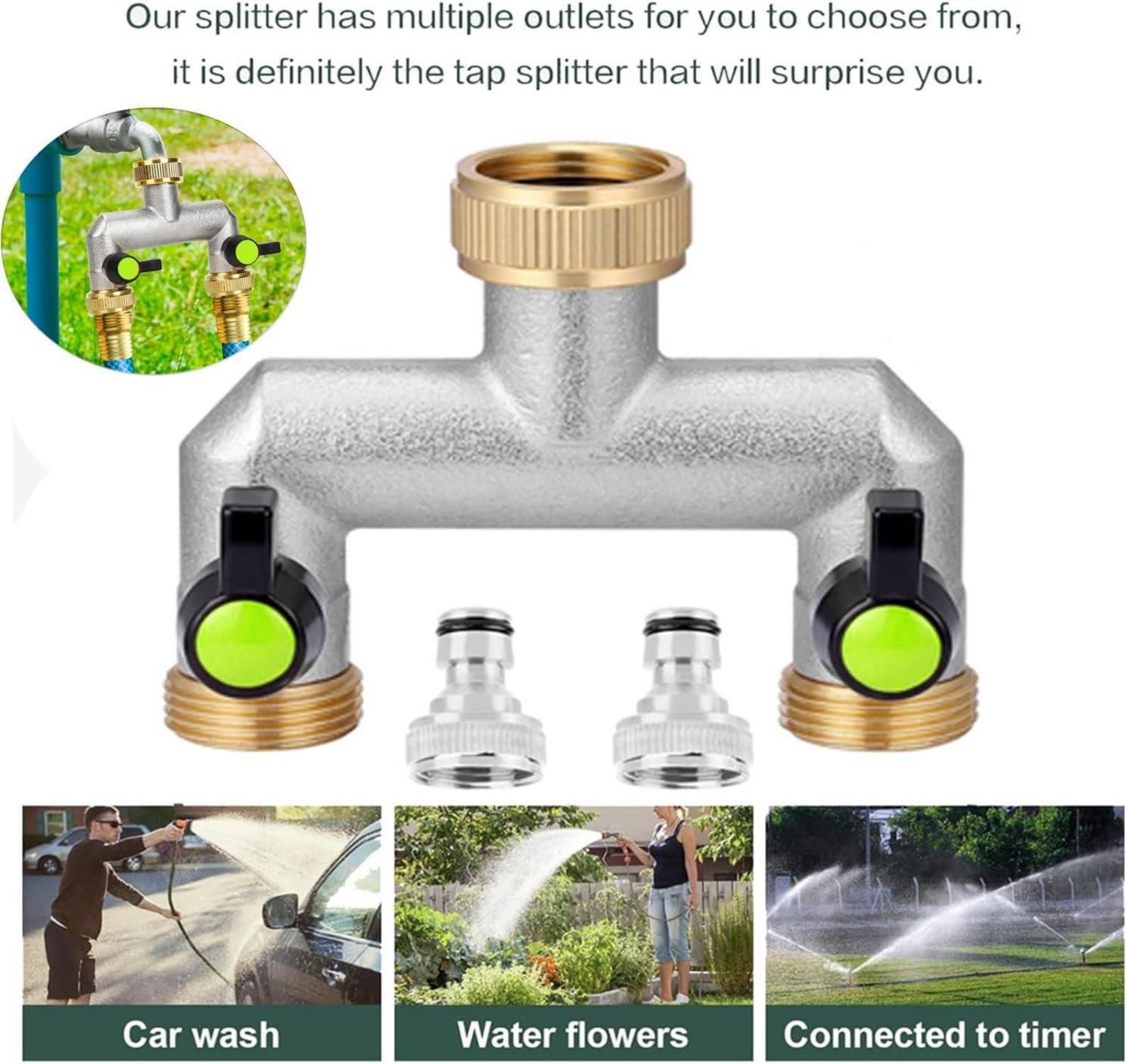 2-Wege Wasserhahn Wasserverteiler 3/4 Zoll mit Adapter Kugelhahn