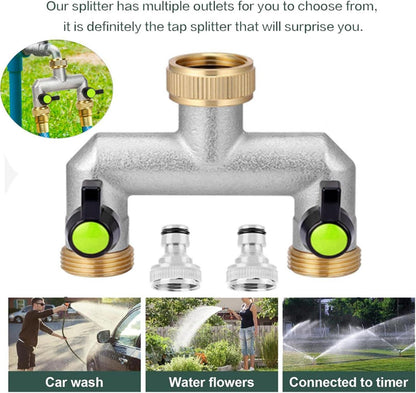 2-Wege Wasserhahn Wasserverteiler 3/4 Zoll mit Adapter Kugelhahn