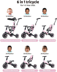 Newyoo 6 in 1 Dreirad für Kinder 1-3 Jahre | Schiebemodus