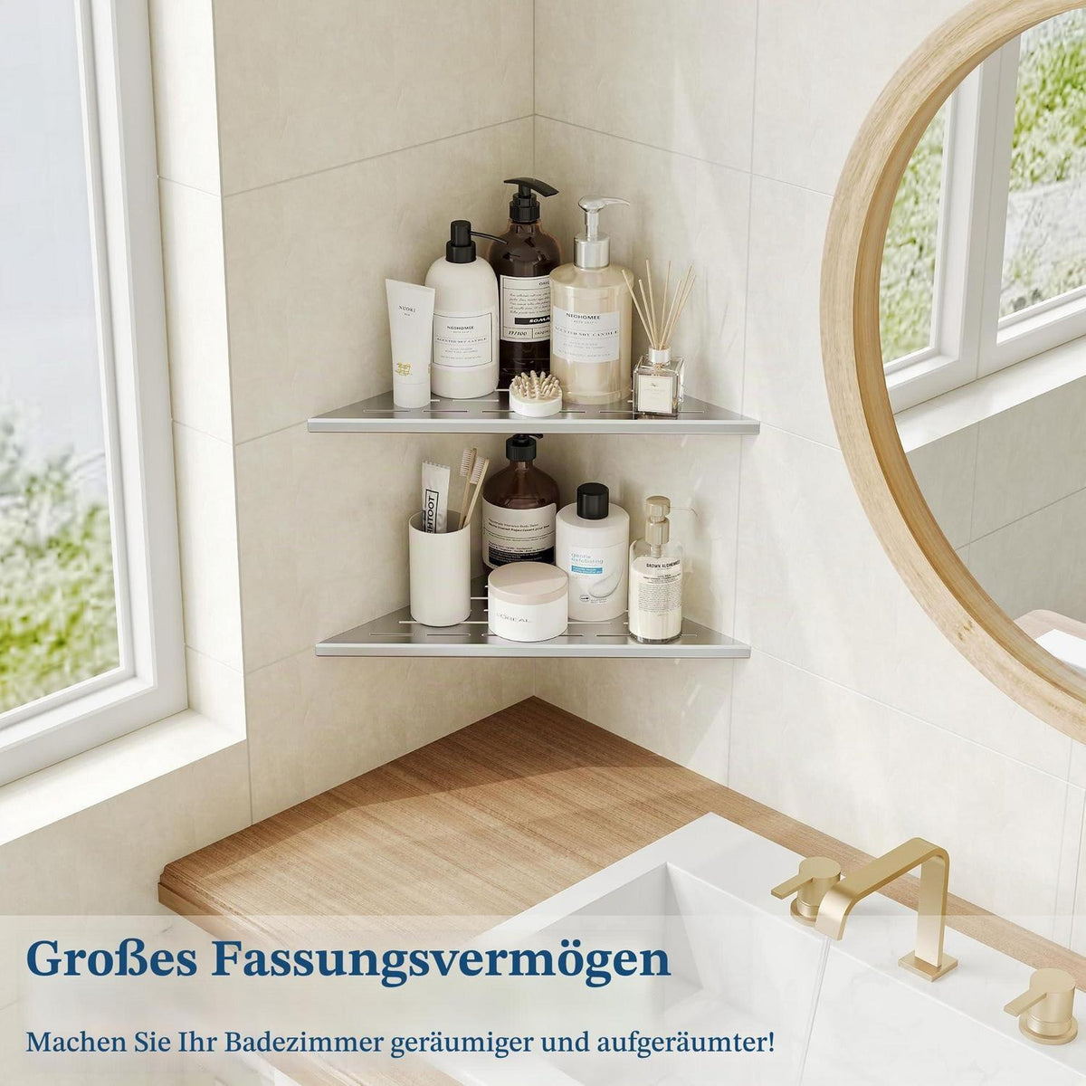 Edelstahl Duschablage Ecke – 2er Set mit Fugenentferner
