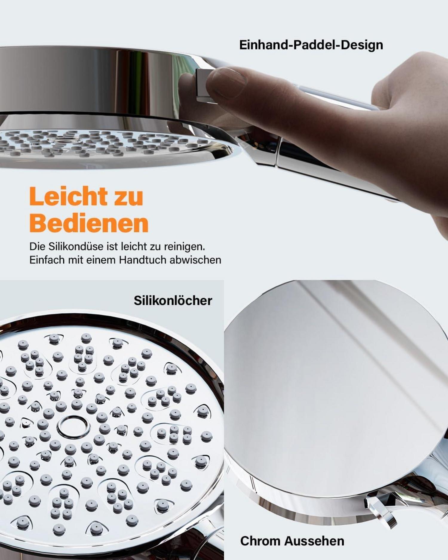 Duschkopf mit Filter Hochdruck Handbrause 6 Strahlarten Wassersparend