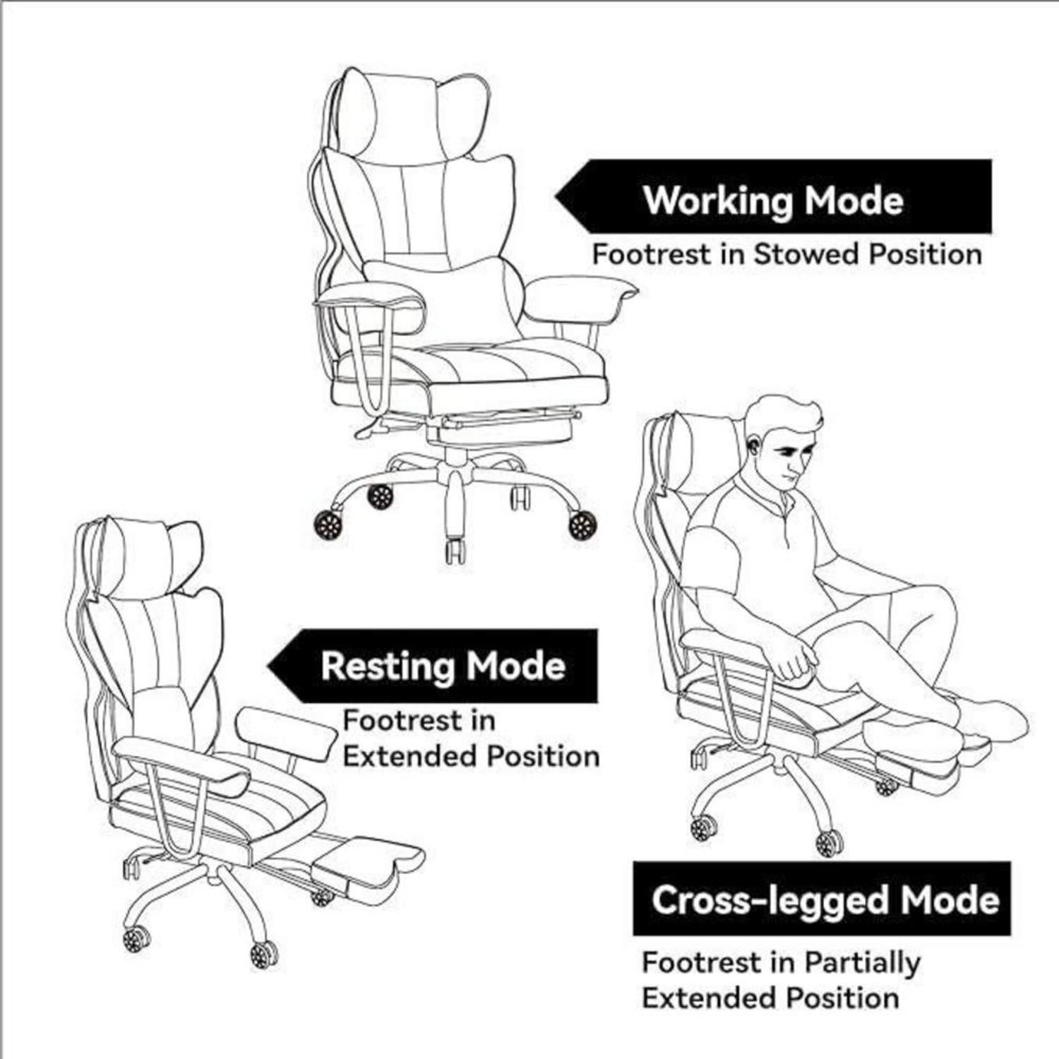 Ergonomischer Bürostuhl mit PU Leder, Fußstütze und Lendenwirbelstütze