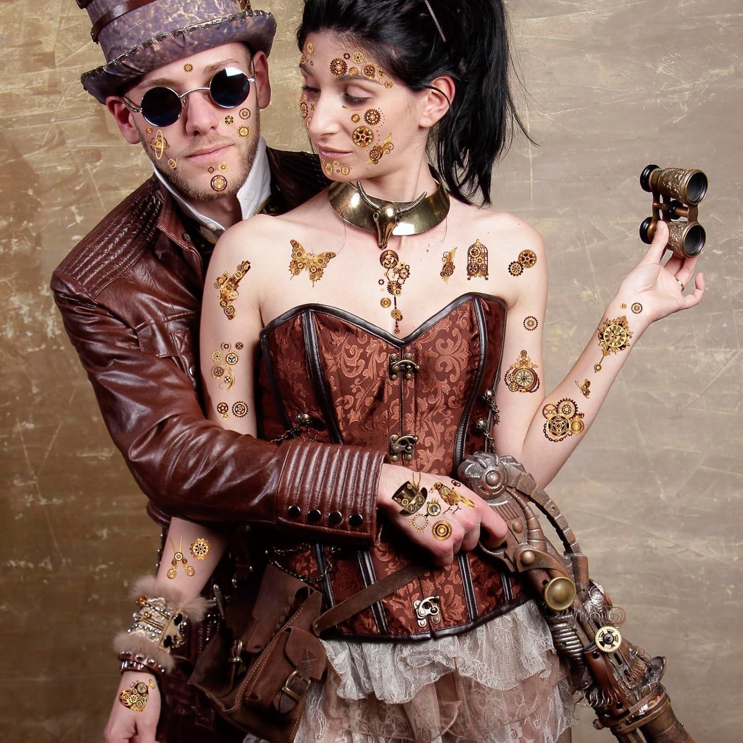 Steampunk Temporäre Tattoos Zahnräder Gesichtsstattoo Karneval