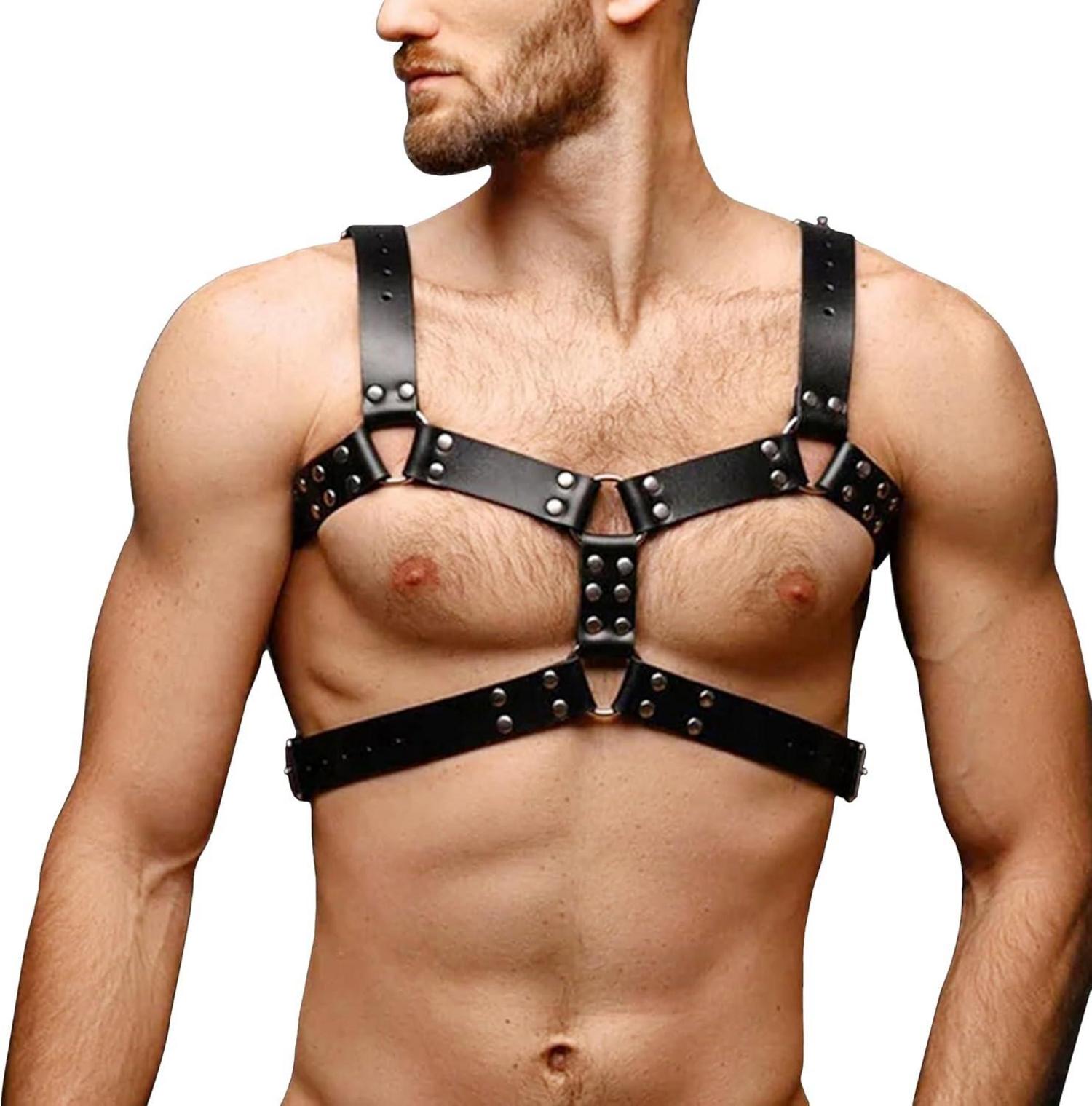 Herren Leder Brust Harness Punk Bondage Fetisch Cosplay BDSM