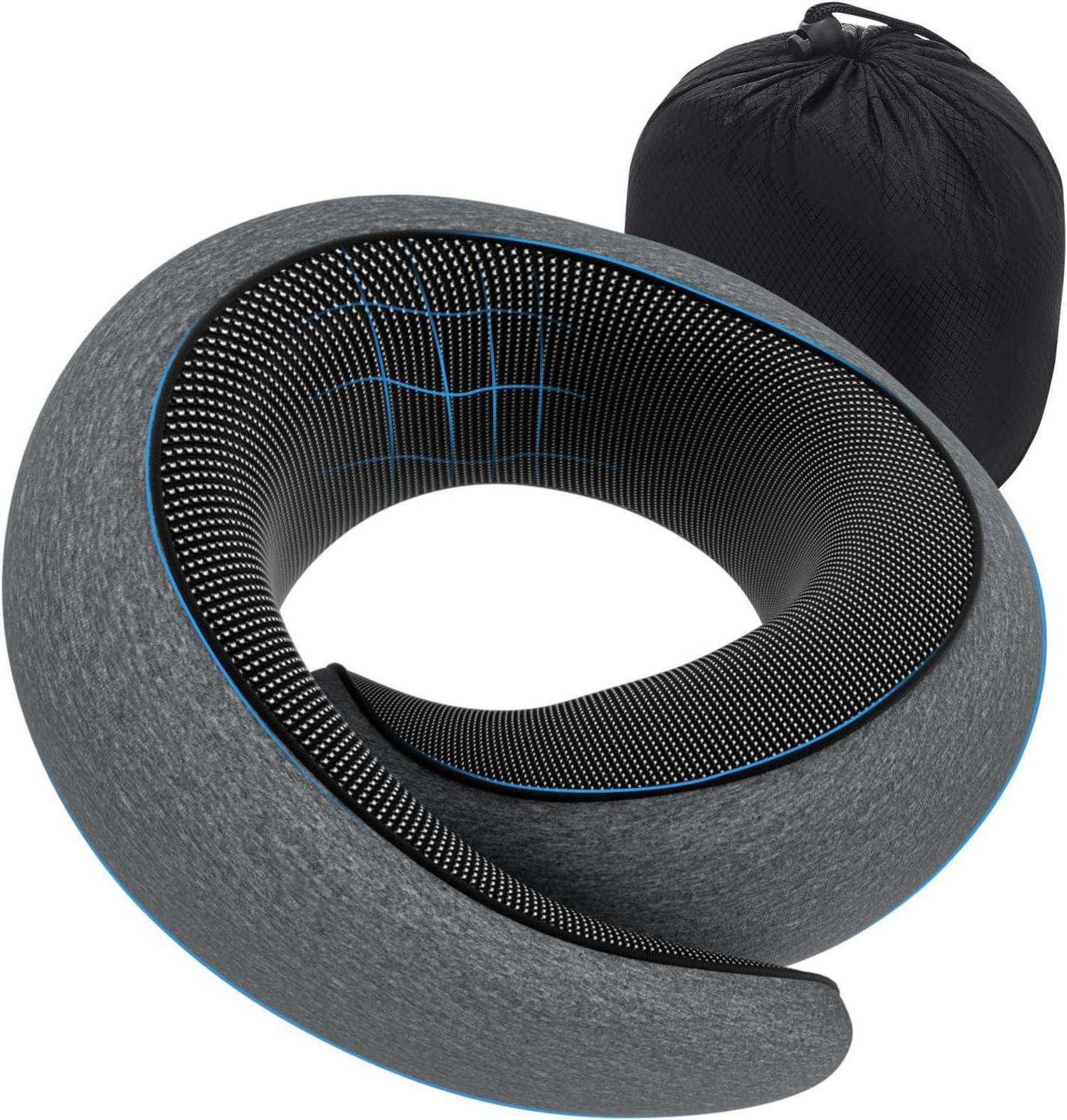 Nackenkissen Reise Flugzeug Memory Foam verstellbar dunkelgrau