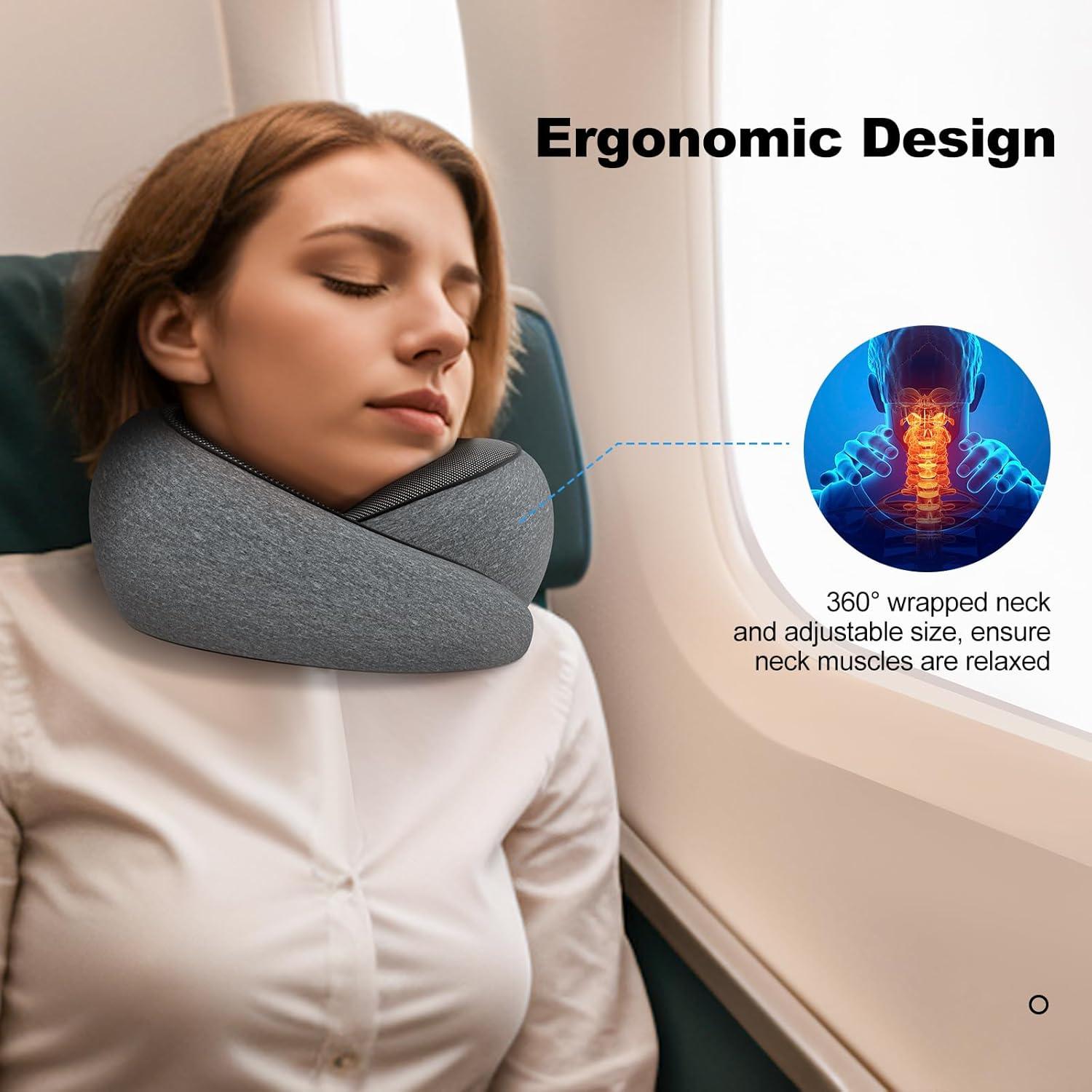 Nackenkissen Reise Flugzeug Memory Foam verstellbar dunkelgrau